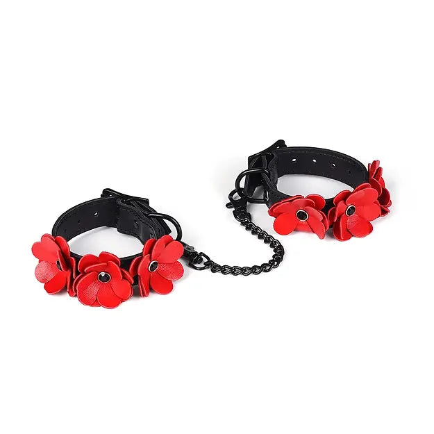 Scarlet Blossom Leather Hand Cuffs