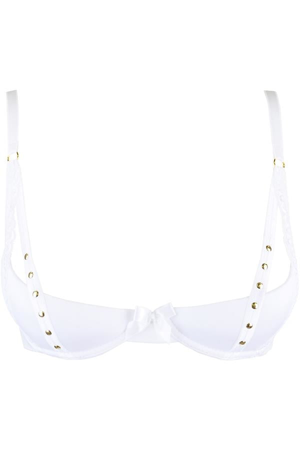 Studded Quarter Cup Bra White