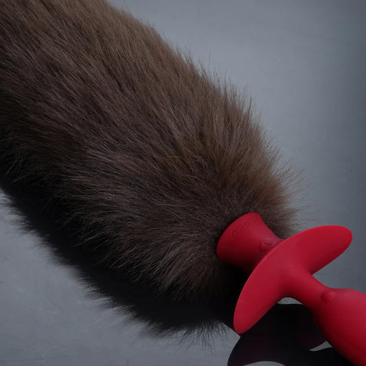 Brown Remote-control Swinging & Vibrating Faux Fur Tail Plug