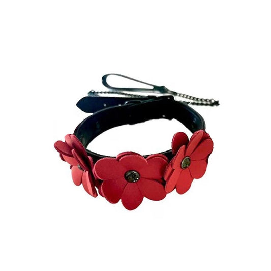 Scarlet Blossom Leather Collar and Leash