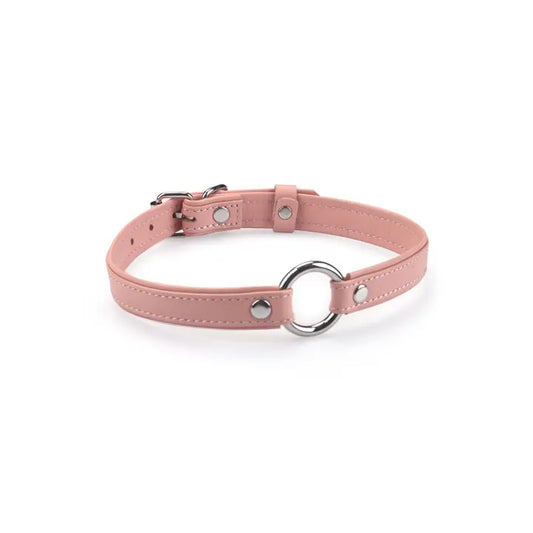 Heron Leather Mini O Ring Collar - Silver Hardware Pink
