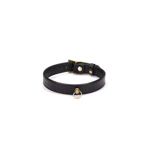 Crocodile Noir Leather Collar with Chain Leash