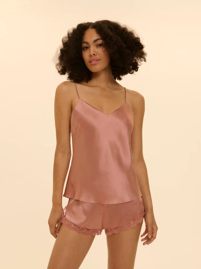 Love Me Silk Embroidery Short Smokey Pink