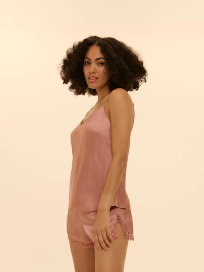 Love Me Silk Embroidery Short Smokey Pink