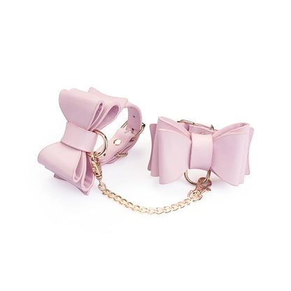 Leather Bow Cuffs Pink