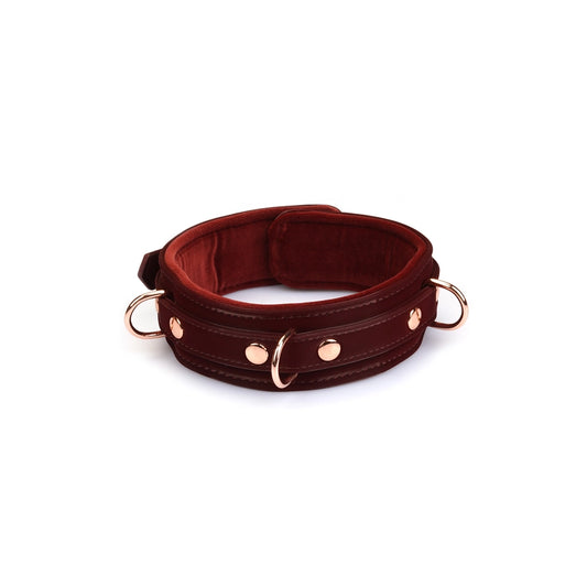 Plush Velour Metallic Burgundy Collar with Leash