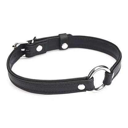 Heron Leather Mini O Ring Collar - Silver Hardware Black