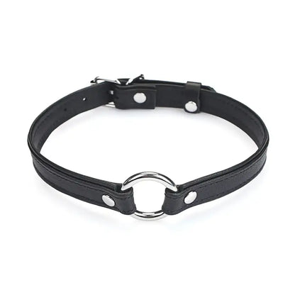 Heron Leather Mini O Ring Collar - Silver Hardware Black