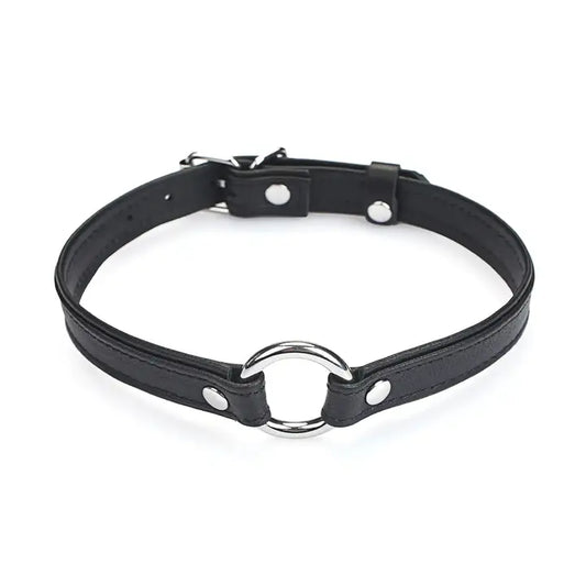 Heron Leather Mini O Ring Collar - Silver Hardware Black