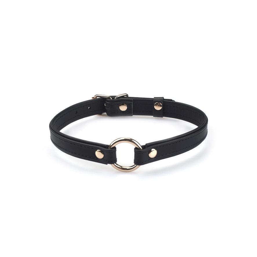 Heron Leather Mini O Ring Collar - Gold Hardware Black