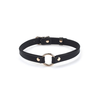 Heron Leather Mini O Ring Collar - Gold Hardware Black