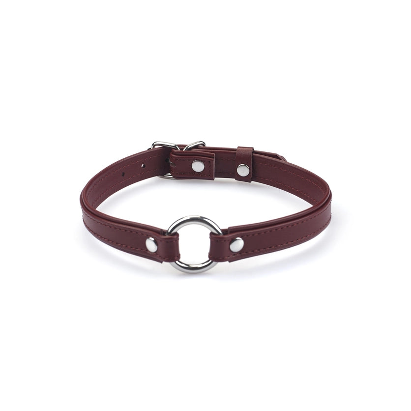 Heron Leather Mini O Silver Ring Collar Burgundy