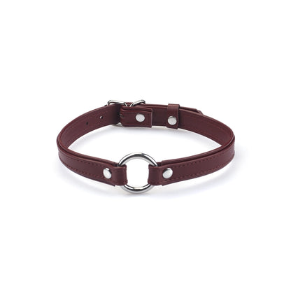 Heron Leather Mini O Silver Ring Collar Burgundy