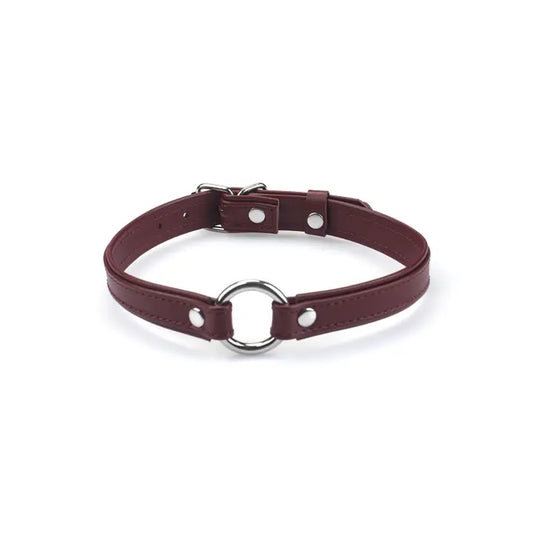 Heron Leather Mini O Ring Collar - Silver Hardware Burgundy