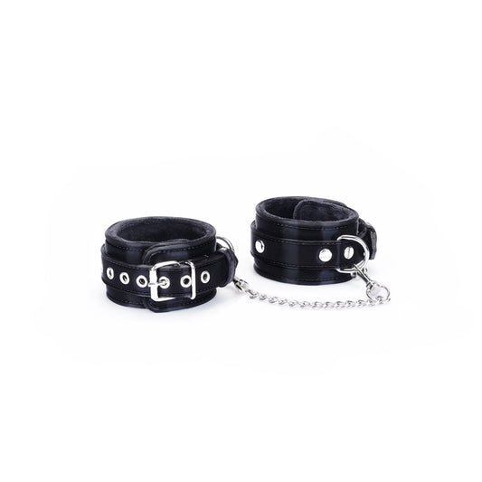 Plush Black Metallic Vegan Ankle Cuffs