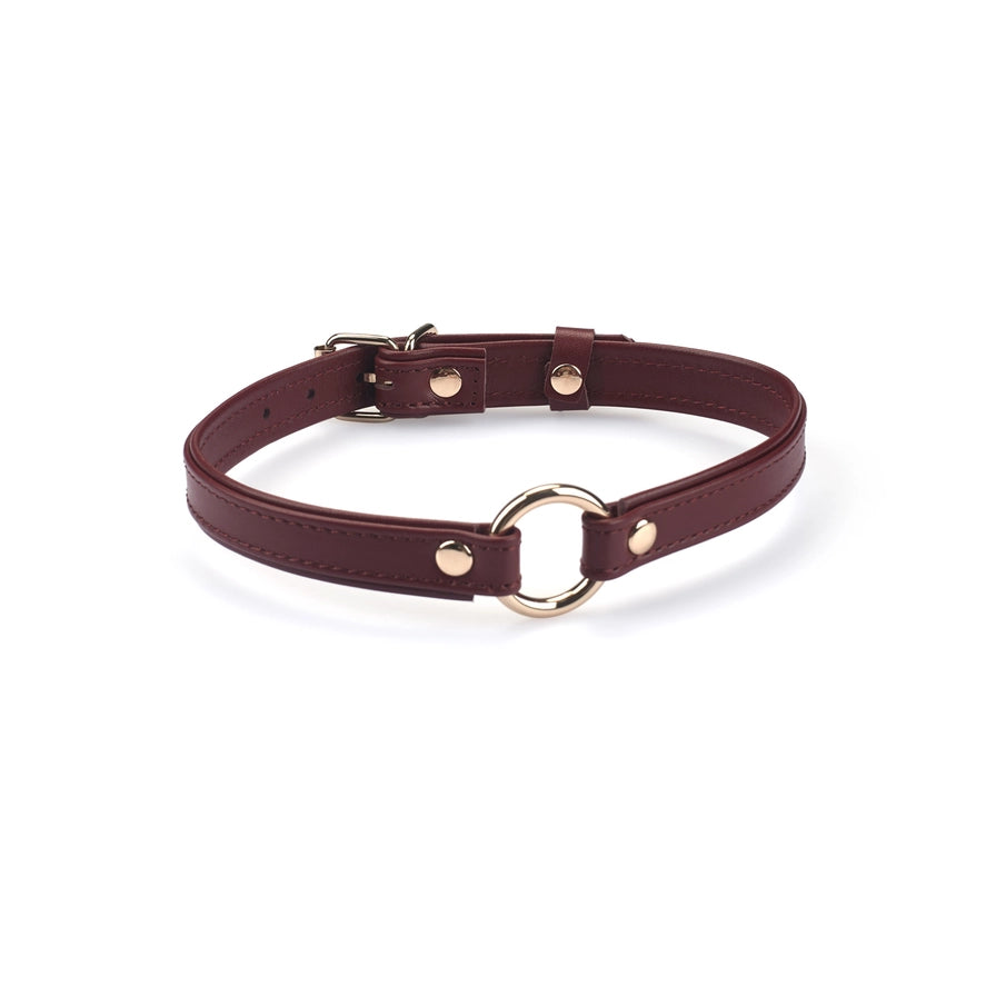 Heron Leather Mini O Ring Collar - Gold Hardware Burgundy