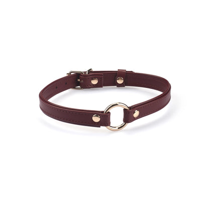 Heron Leather Mini O Ring Collar - Gold Hardware Burgundy