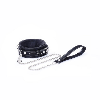 Plush Black Metallic Vegan Collar and Leash