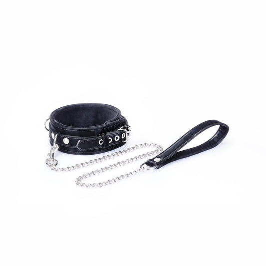 Plush Black Metallic Vegan Collar and Leash