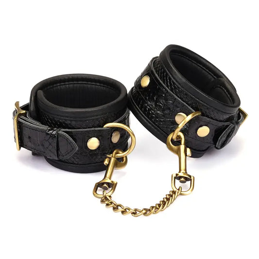 Crocodile Noir Leather Wrist Cuffs