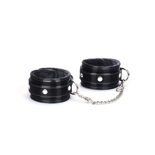 Plush Black Metallic Vegan Ankle Cuffs