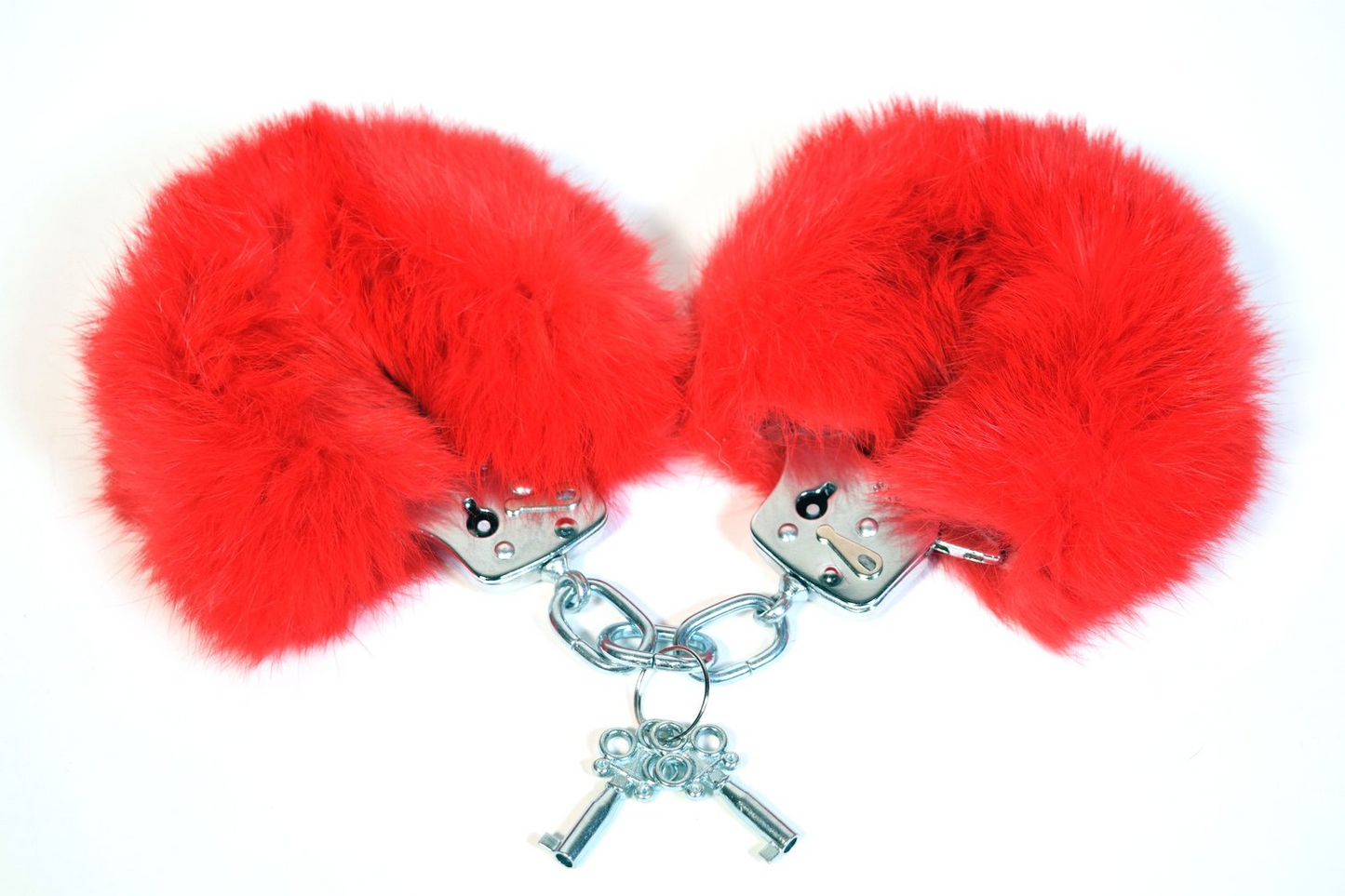Red Fur & Metal Handcuffs
