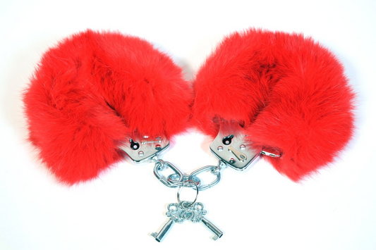 Red Fur & Metal Handcuffs