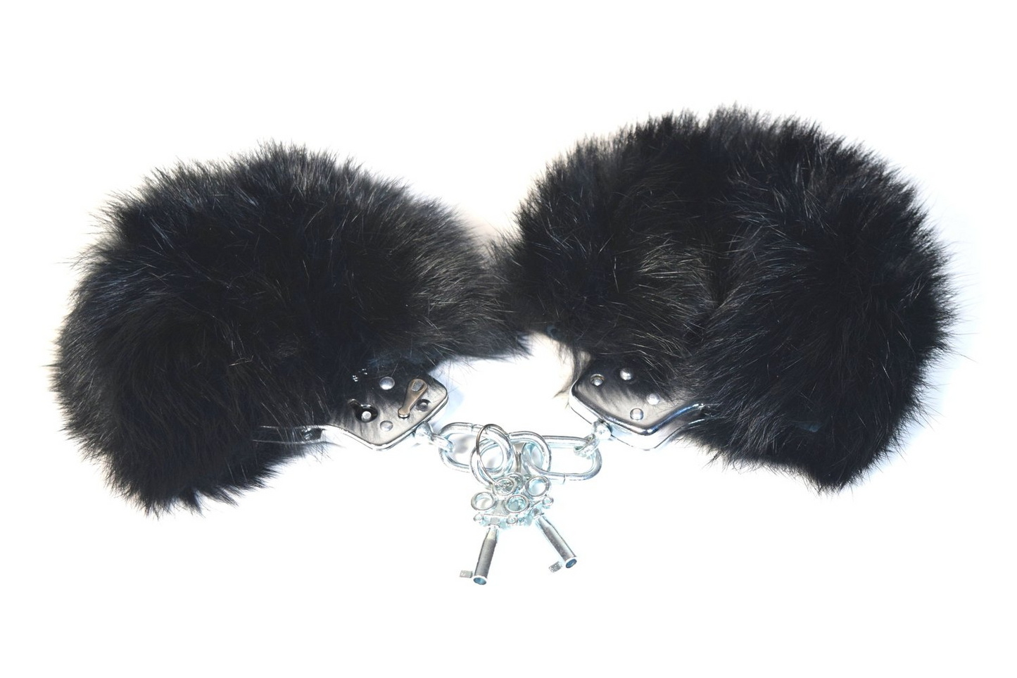 Black Fur & Metal Handcuffs