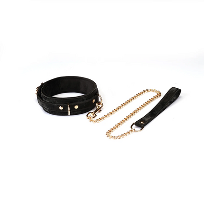 Plush Velour Black Collar with Leash