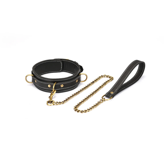 Shogun Thick Leather Collar with Leash