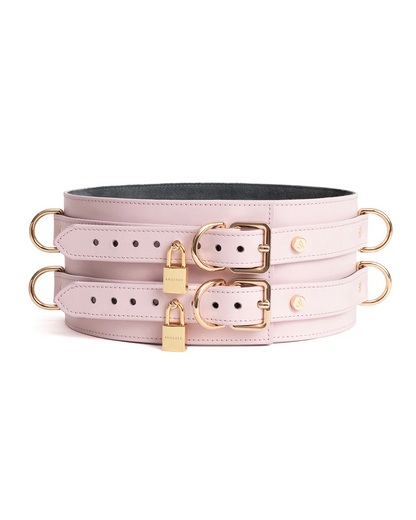 Estrid Pink Bondage Belt with Gold Locks