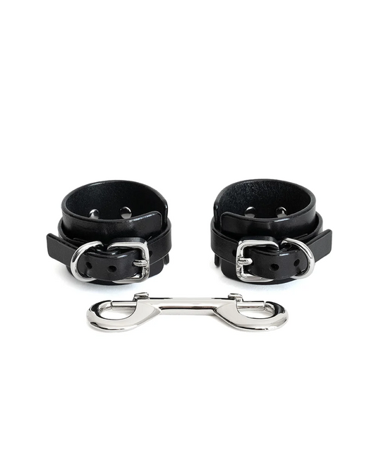 Ora Leather Handcuffs Black & Silver