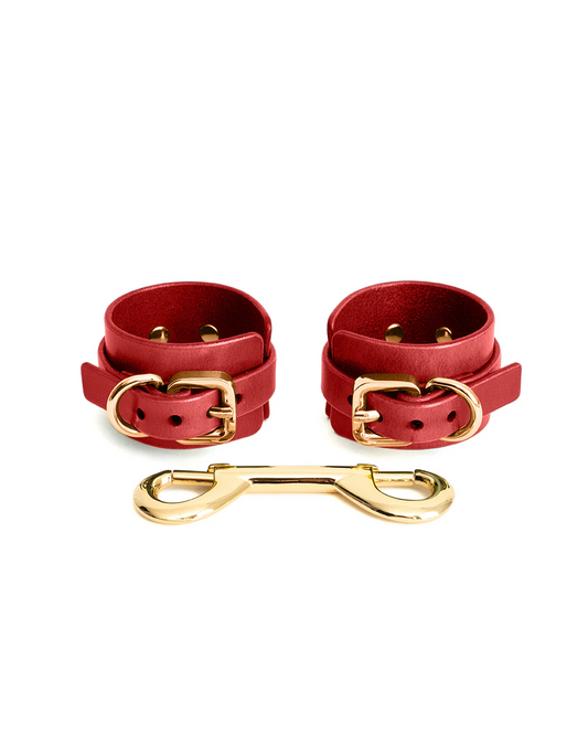 Ora Leather Handcuffs Red & Gold