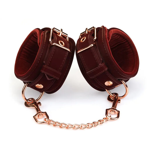 Plush Velour Metallic Burgundy Wrist Cuffs