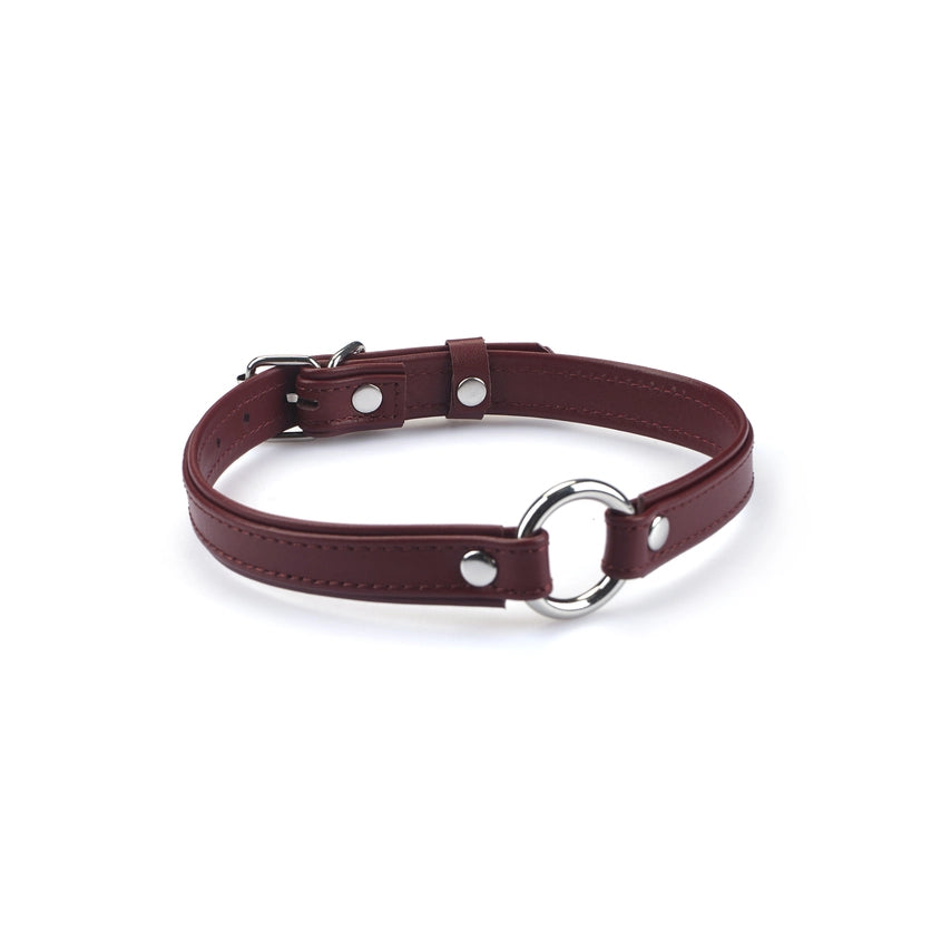 Heron Leather Mini O Silver Ring Collar Burgundy