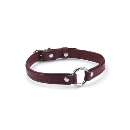 Heron Leather Mini O Silver Ring Collar Burgundy