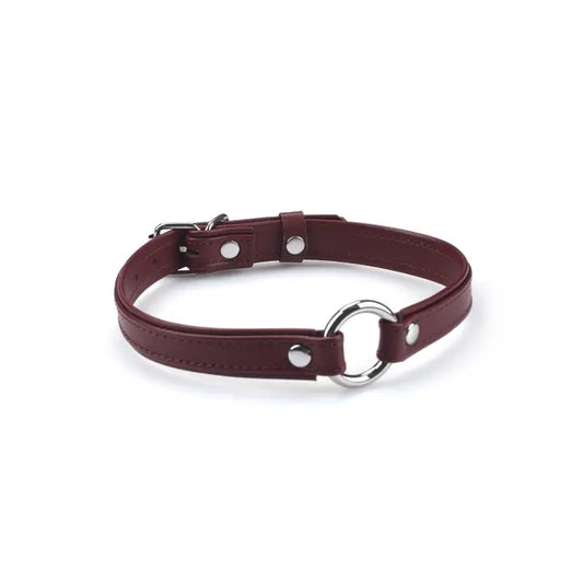 Heron Leather Mini O Ring Collar - Silver Hardware Burgundy
