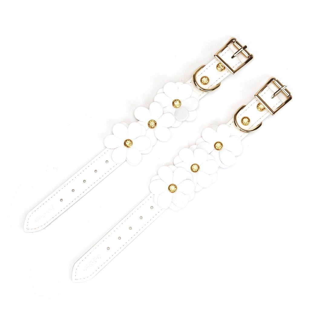 Snow Blossom Leather Hand Cuffs