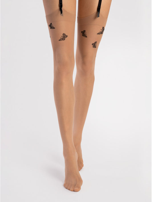 Farfalle Black Butterfly Sheer Nude Stockings