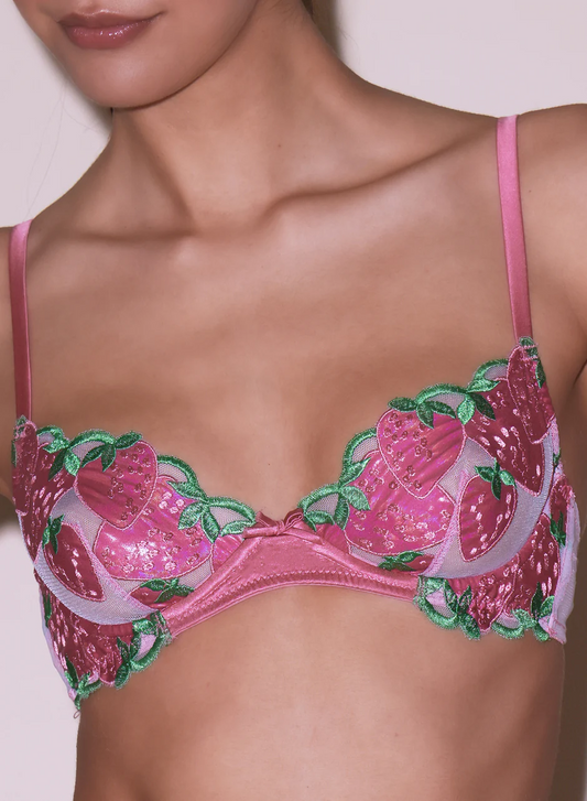Fleur Du Mal Strawberry Embroidery Demi Bra