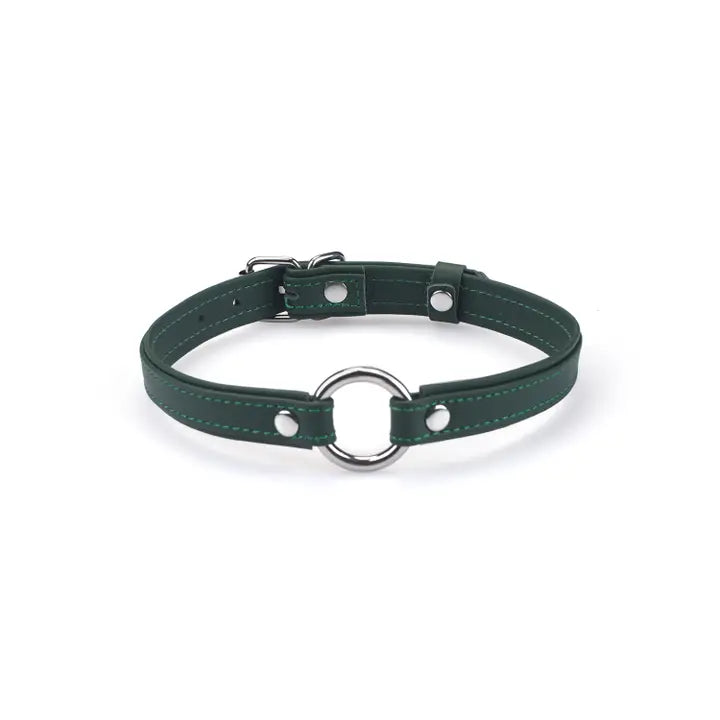 Heron Leather Mini O Ring Collar - Silver Hardware Evergreen