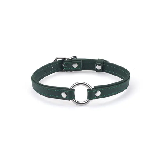 Heron Leather Mini O Ring Collar - Silver Hardware Evergreen