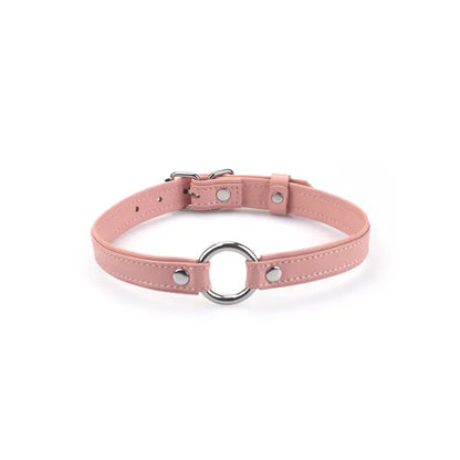Heron Leather Mini O Ring Collar - Silver Hardware Pink