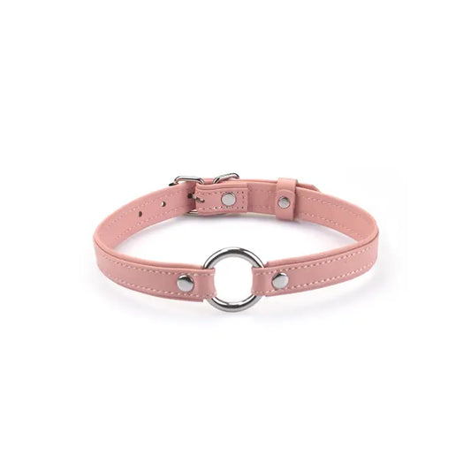 Heron Leather Mini O Ring Collar - Silver Hardware Pink
