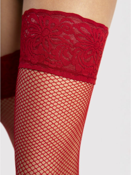 Liza Fishnet Thigh High Stay-Ups Red