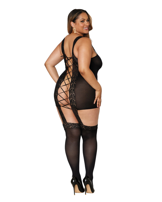 Stretch-Lace Corset-Backed Bodystocking