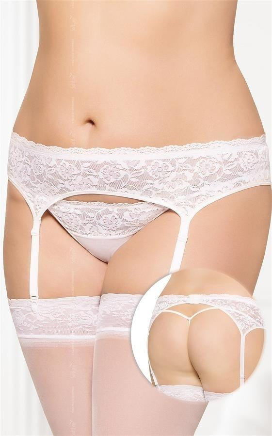 Bouquet Lace Garterbelt and G-String White