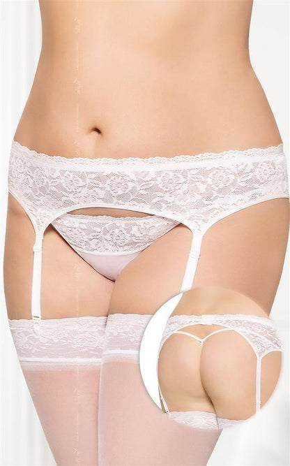 Bouquet Lace Garterbelt and G-String White
