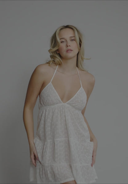 Wander Embroidered Eyelet Halter Dress