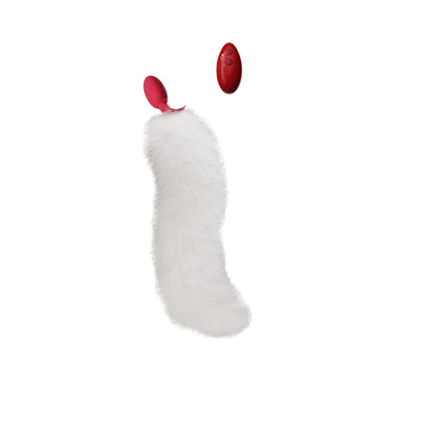 White Remote-control Swinging & Vibrating Faux Fur Tail Plug